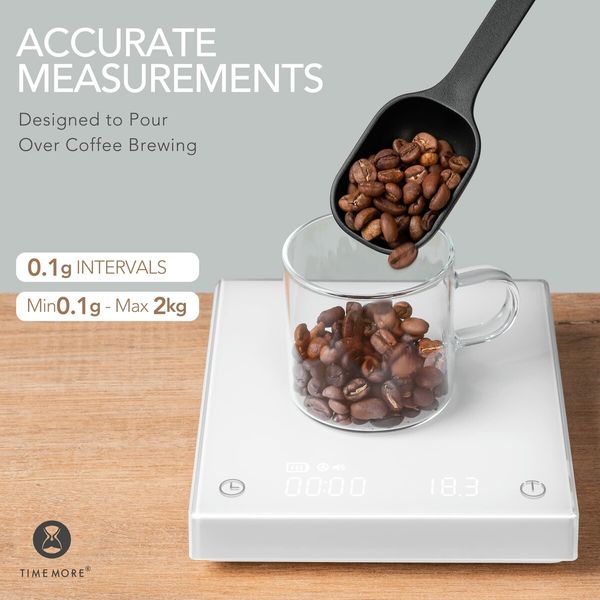 TIMEMORE Coffee Scale with Timer,Digital Coffee Scale with 0.1g High Precision,Pour Over Drip Espresso Scale with Auto Timing Function,2000 Grams,Black Mirror Plus (White)