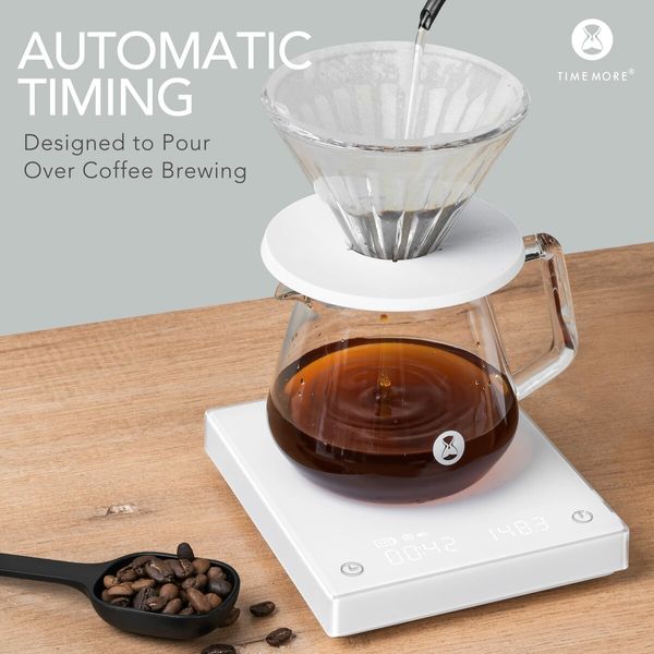 TIMEMORE Coffee Scale with Timer,Digital Coffee Scale with 0.1g High Precision,Pour Over Drip Espresso Scale with Auto Timing Function,2000 Grams,Black Mirror Plus (White)