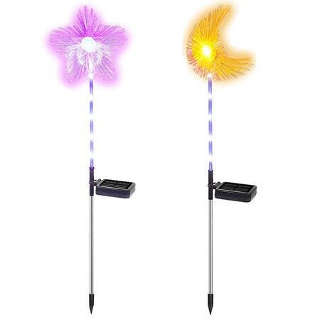 2PC Solar Pathway Lights Outdoor with 7 Color Changing RGB Microfiber Lights, 2 in 1 Glowing Garden Solar Panel with Battery - Brighten Your Backyard