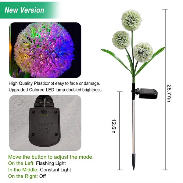 2PC Solar Garden Lights,3-in-1 Colorful Solar ,2 Modes Solar Dandelion Garden Decorative Lights for Pathway, PatioYard Decoration(Dandelion)