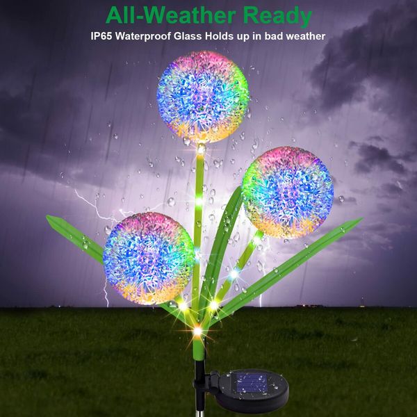 2PC Solar Garden Lights,3-in-1 Colorful Solar ,2 Modes Solar Dandelion Garden Decorative Lights for Pathway, PatioYard Decoration(Dandelion)