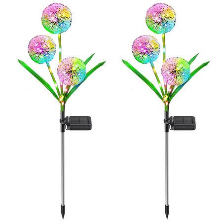 2PC Solar Garden Lights,3-in-1 Colorful Solar ,2 Modes Solar Dandelion Garden Decorative Lights for Pathway, PatioYard Decoration(Dandelion)