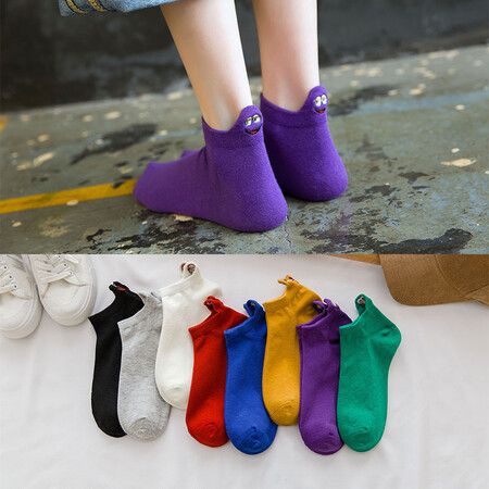 5pcs Fashion Socks Women's Pure Cotton Candy-Colored Cartoon Short Socks Heart Casual Animal Funny Color Random Sent