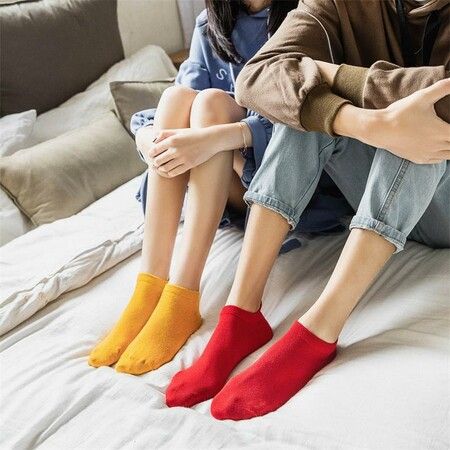 5pcs Fashion Socks Women's Pure Cotton Candy-Colored Cartoon Short Socks Heart Casual Animal Funny Color Random Sent