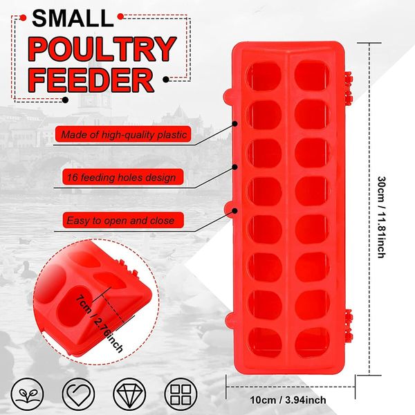 2 Plastic Flip Top Bird Small Poultry Feeder for Pigeon Chicken Feeder Dispenser (Red)