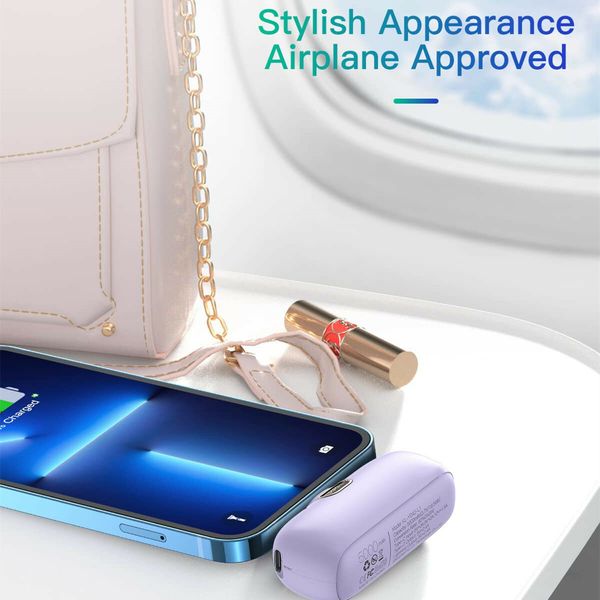 Mini Power Bank iPhone Portable Charger 5000mAh Fast Charging Ultra-Compact for iPhone 14/14Pro/14 Plus/13/13 Pro-Purple