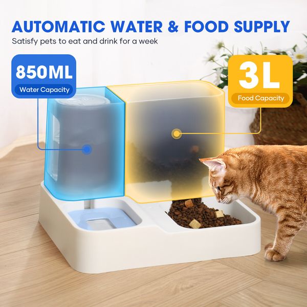 2 In 1 Auto Cat Feeder Kit Gravity 3L Dog Food Bowl Pet Water Dispenser Automatic Feeding for Small Medium Large Pets Petscene