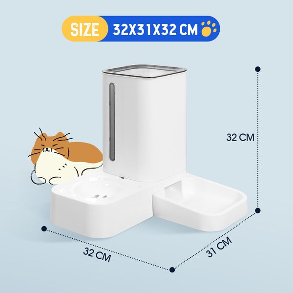 Automatic Cat Feeder 1.5L Water Dispenser 2L Food Bowl Auto Pet Feeding Gravity Fed for Small Medium Large Pets 2 In 1 Petscene