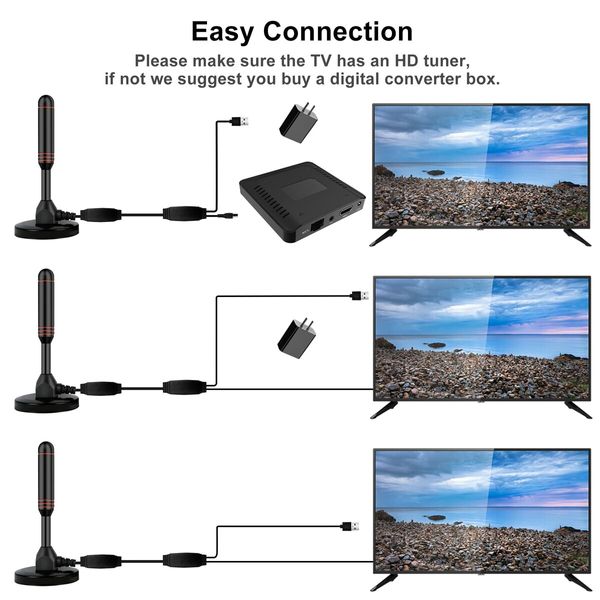 TV Antenna for Smart TV Indoor Digital Antenna with 2 Amplifier Signal Booster,16.5ft Cable,Strong Magnetic Base,1 Replaceable Antenna Heads HDTV Antenna Support 4K 1080P TV