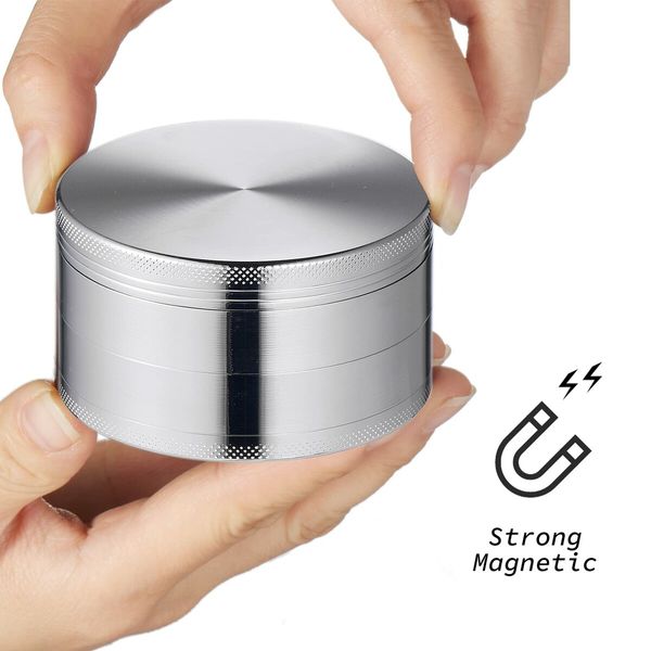 2.5 Inch Spice Grinder with Magnetic Cover,Herb Grinder,Silver