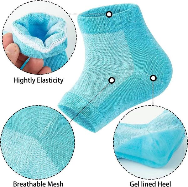 Heel Moisturizing Socks Open Toe Socks Women Dry Hard Cracked Feet 3 Pairs Blue