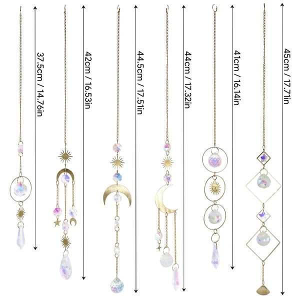 6PCS Crystals Suncatcher, Hanging with Chain Pendant Ornament, Colorful Crystals Suncatchers Prisms for Home Office Wedding Party Garden Decoration