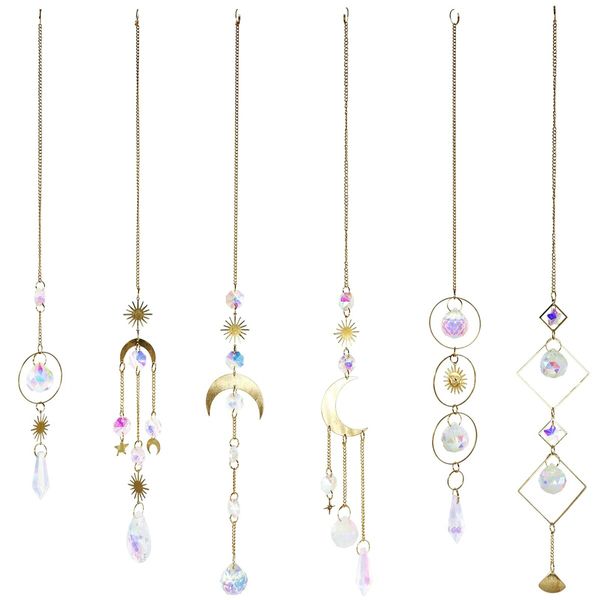 6PCS Crystals Suncatcher, Hanging with Chain Pendant Ornament, Colorful Crystals Suncatchers Prisms for Home Office Wedding Party Garden Decoration