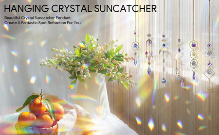 6PCS Crystals Suncatcher, Hanging with Chain Pendant Ornament, Colorful Crystals Suncatchers Prisms for Home Office Wedding Party Garden Decoration