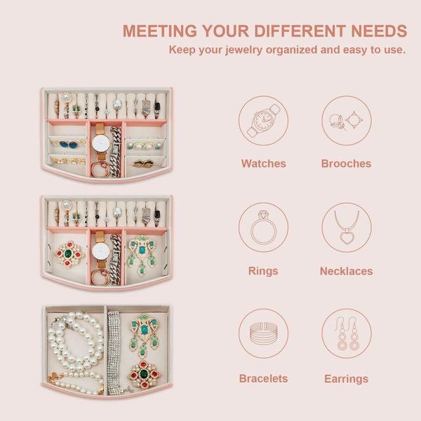 Jewelry Organizer 2 Layer Jewelry Boxes PU Leather For Earrings Ring Bracelets For Mother's Day Gift (Pink)