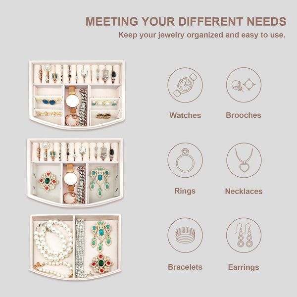 Jewelry Organizer 2 Layer Jewelry Boxes PU Leather For Earrings Ring Bracelets For Mother's Day Gift (White)