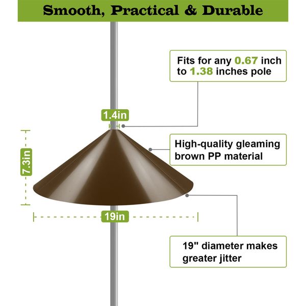 Wide Squirrel Baffle for Bird Feeder Pole,Outside Pole Mount Stopper & Bird House Guard for Outdoor Shepherd's Hook (Brown,19 Inch,1 Pack)