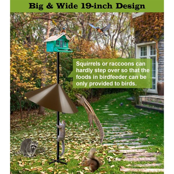 Wide Squirrel Baffle for Bird Feeder Pole,Outside Pole Mount Stopper & Bird House Guard for Outdoor Shepherd's Hook (Brown,19 Inch,1 Pack)