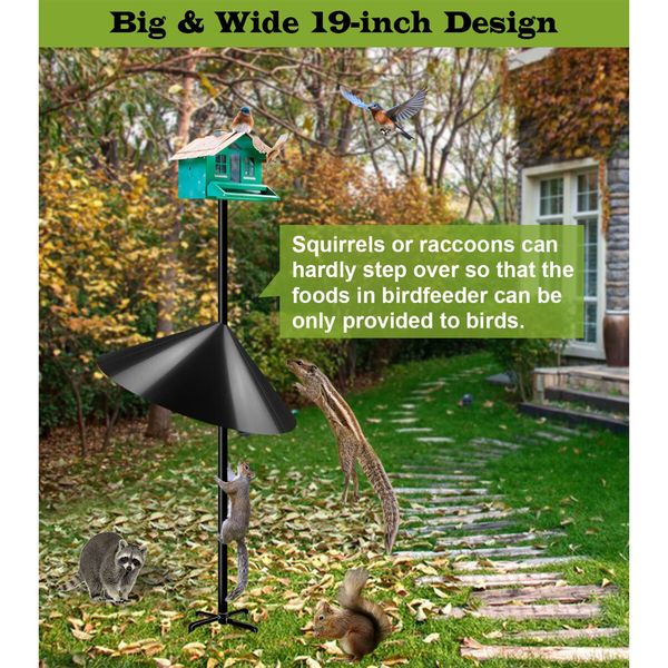 Wide Squirrel Baffle for Bird Feeder Pole,Outside Pole Mount Stopper & Bird House Guard for Outdoor Shepherd's Hook (Black,19 Inch,1 Pack)