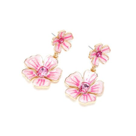 Colorful Enamel Inlaid Flower Earrings Vintage Design Forest-style Pink Oil Drop Floral Ear Pierce Drops