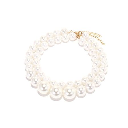 Double-Layered Pearl Collarbone Chain, Baroque Style Imitate faux Pearl Necklace