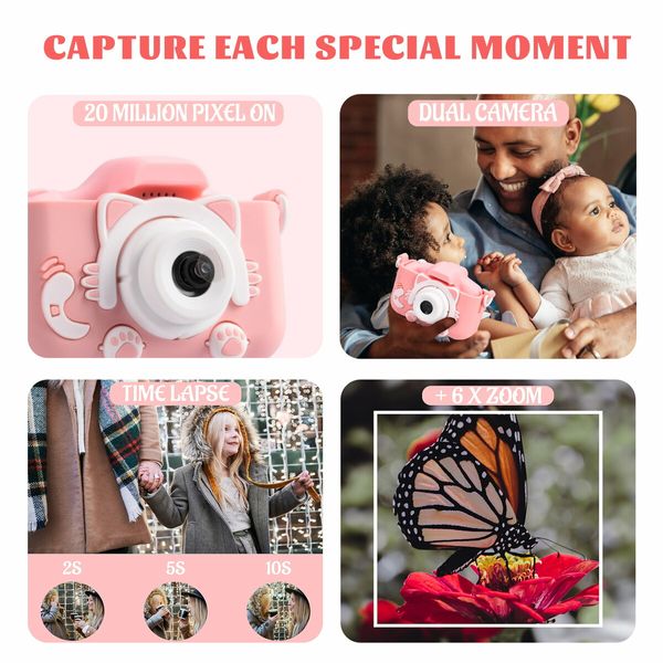 Kids Camera 1080P HD Digital Video Cameras with 32GB SD Card Mini Rechargeable Toddler Toys Camera for 3-12 Years Girls Best Gifts for Kids (Pink)