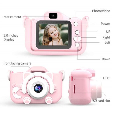 Kids Camera 1080P HD Digital Video Cameras with 32GB SD Card Mini Rechargeable Toddler Toys Camera for 3-12 Years Girls Best Gifts for Kids (Pink)