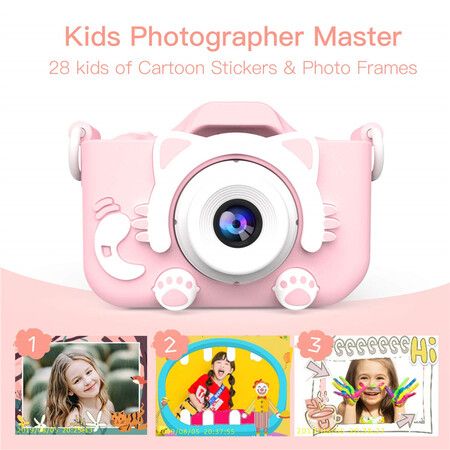 Kids Camera 1080P HD Digital Video Cameras with 32GB SD Card Mini Rechargeable Toddler Toys Camera for 3-12 Years Girls Best Gifts for Kids (Pink)