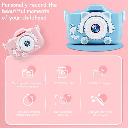 Kids Camera 1080P HD Digital Video Cameras with 32GB SD Card Mini Rechargeable Toddler Toys Camera for 3-12 Years Girls Best Gifts for Kids (Blue)