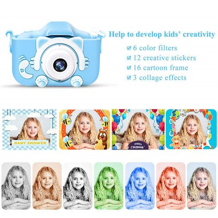 Kids Camera 1080P HD Digital Video Cameras with 32GB SD Card Mini Rechargeable Toddler Toys Camera for 3-12 Years Girls Best Gifts for Kids (Blue)