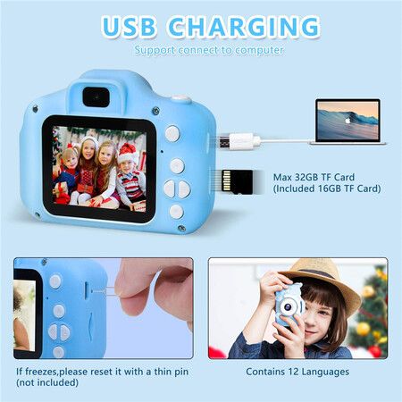 Kids Camera 1080P HD Digital Video Cameras with 32GB SD Card Mini Rechargeable Toddler Toys Camera for 3-12 Years Girls Best Gifts for Kids (Blue)