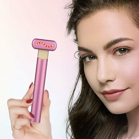 EMS SkinCare Beauty Instrument Rotating Hot Compress Heating Vibration Therapy Wand Pink