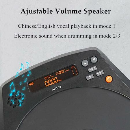 Smart Electronic Drum Pad with Display Metronome Speed Vocal Count Rechargeable-Black