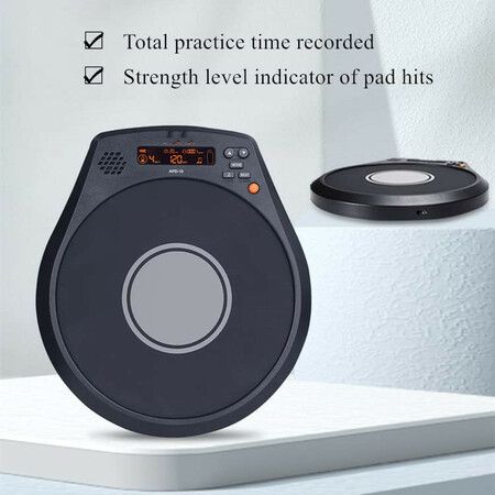 Smart Electronic Drum Pad with Display Metronome Speed Vocal Count Rechargeable-Black