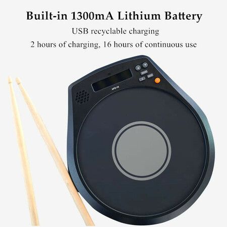 Smart Electronic Drum Pad with Display Metronome Speed Vocal Count Rechargeable-Black