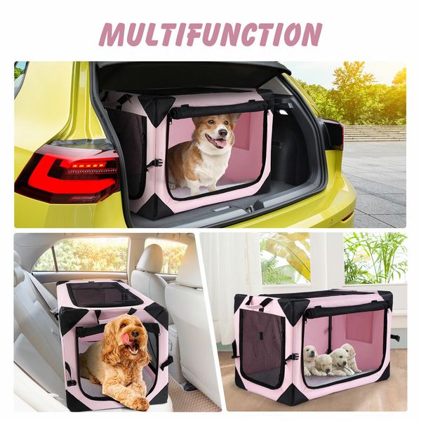 Dog Pet Cat Crate Cage Rabbit Hutch Bird Puppy Bunny Carrier Travel Indoor Soft Outdoor Car Foldable Medium Pink