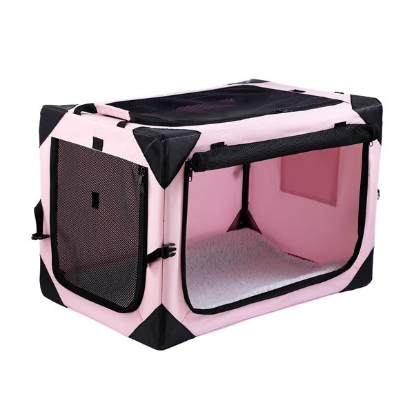 Dog Pet Cat Crate Cage Rabbit Hutch Bird Puppy Bunny Carrier Travel Indoor Soft Outdoor Car Foldable Medium Pink