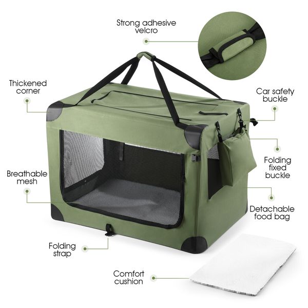 Soft Dog Crate Kennel Pet Cage Cat Travel Carry Bag Extra Large Puppy Carrier Foldable Portable Green 3XL