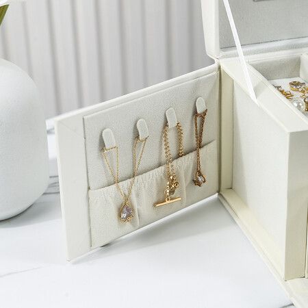 Jewelry Boxes Organizer with Lock Mirror Jewelry Dispaly Case for Earring Ring Gifts for Girls Mon-White