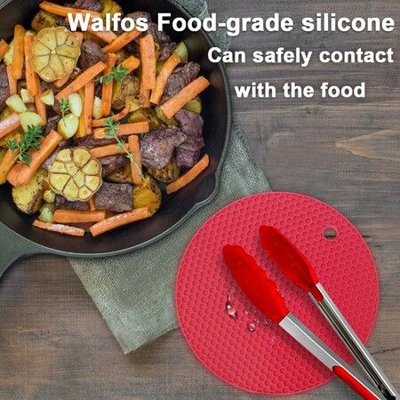 Silicone Trivet Mats - 4 Heat Resistant Pot Holders,Multipurpose Non-Slip Hot Pads for Kitchen Potholders,Hot Dishers,Jar Opener,Spoon Holder,Food Grade Silicone & BPA Free (Red)