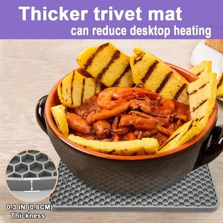 Silicone Trivet Mats - 4 Heat Resistant Pot Holders,Multipurpose Non-Slip Hot Pads for Kitchen Potholders,Hot Dishers,Jar Opener,Spoon Holder,Food Grade Silicone & BPA Free (Grey)