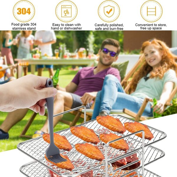 Hot Air Fryer Grill Grate Dehydrate Rack Compatible with Ninja Dual Airfryer with 3 Layers