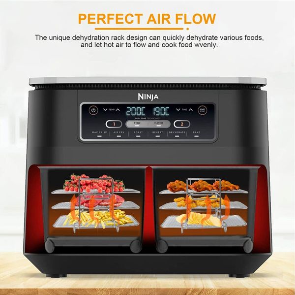 Hot Air Fryer Grill Grate Dehydrate Rack Compatible with Ninja Dual Airfryer with 3 Layers