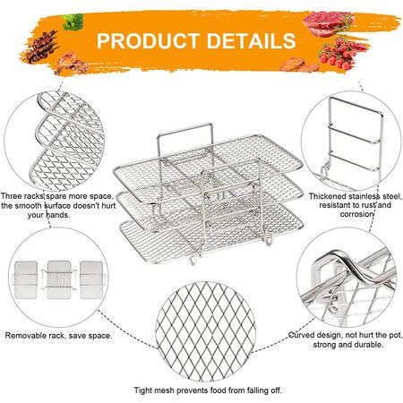 Hot Air Fryer Grill Grate Dehydrate Rack Compatible with Ninja Dual Airfryer with 3 Layers