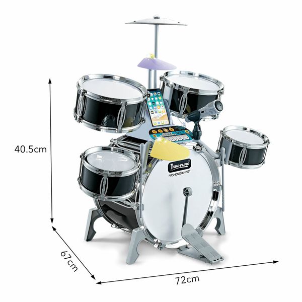 Kids Jazz Drum Set Junior Musical Educational Instrument Toy Kit Childrens Learning Preschool Playset with Stool Plastic