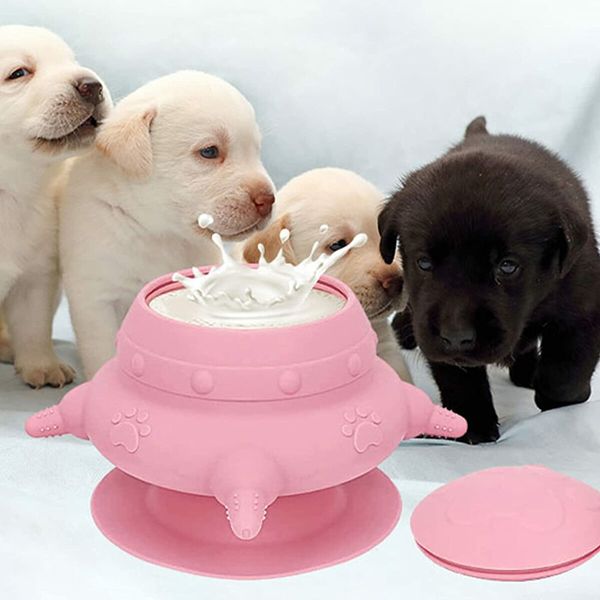 Puppy Feeder for Multiple Puppies, 240ml Silicone Puppy Milk Feeder Bow Pink