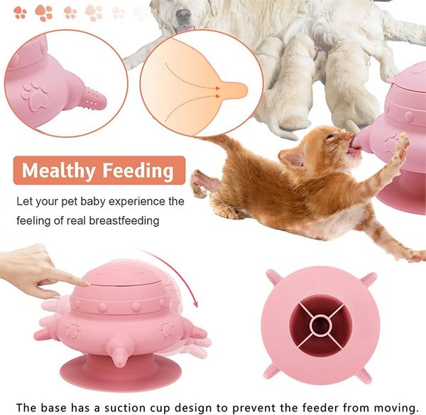 Puppy Feeder for Multiple Puppies, 240ml Silicone Puppy Milk Feeder Bow Pink