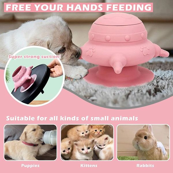 Puppy Feeder for Multiple Puppies, 240ml Silicone Puppy Milk Feeder Bow Pink