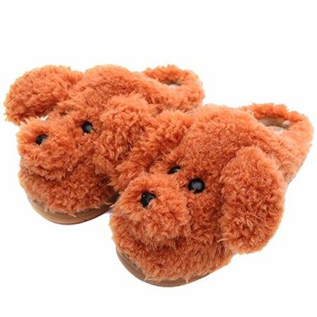 Cute Teddy Animal Slippers House Slippers Warm Memory Foam Cotton Cozy Soft Fleece Plush Home Slippers Indoor Outdoor Color Orange Size L