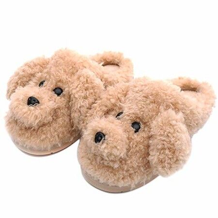 Cute Teddy Animal Slippers House Slippers Warm Memory Foam Cotton Cozy Soft Fleece Plush Home Slippers Indoor Outdoor Color Khaki Size XL